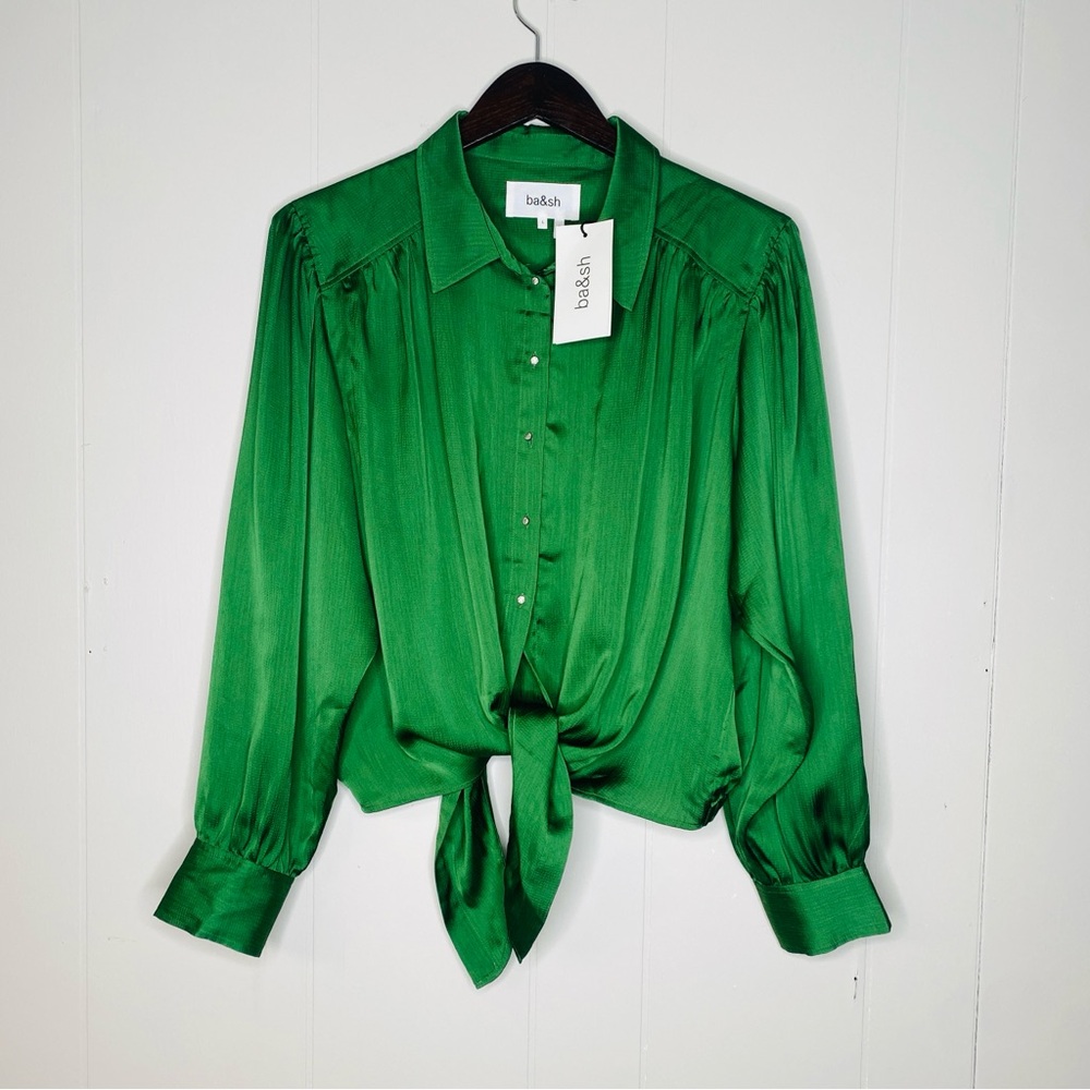 Ba&sh Féria Women’s loose and floaty tie front blouse green vert new large shirt - Picture 4 of 10